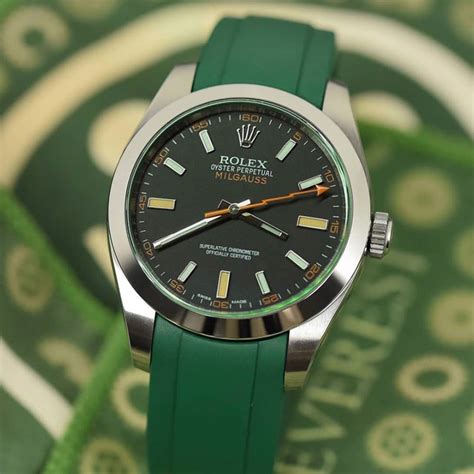 rolex milgauss dlc black on rubber strap|original rolex leather strap.